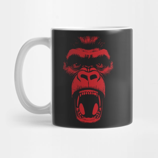 Angry Gorilla Yelling Silverback Gorilla with Mouth Wide Open showing Teeth Red Version by pelagio